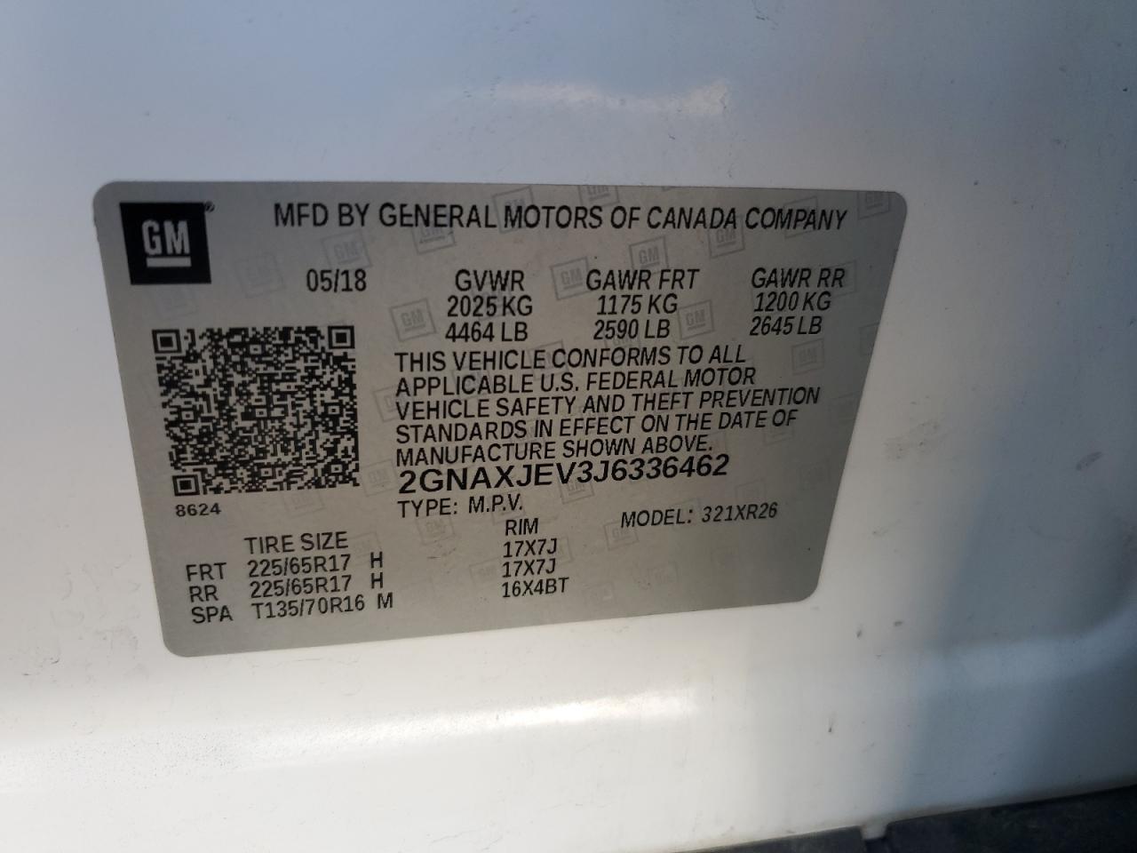 2018 Chevrolet Equinox Lt VIN: 2GNAXJEV3J6336462 Lot: 81118965