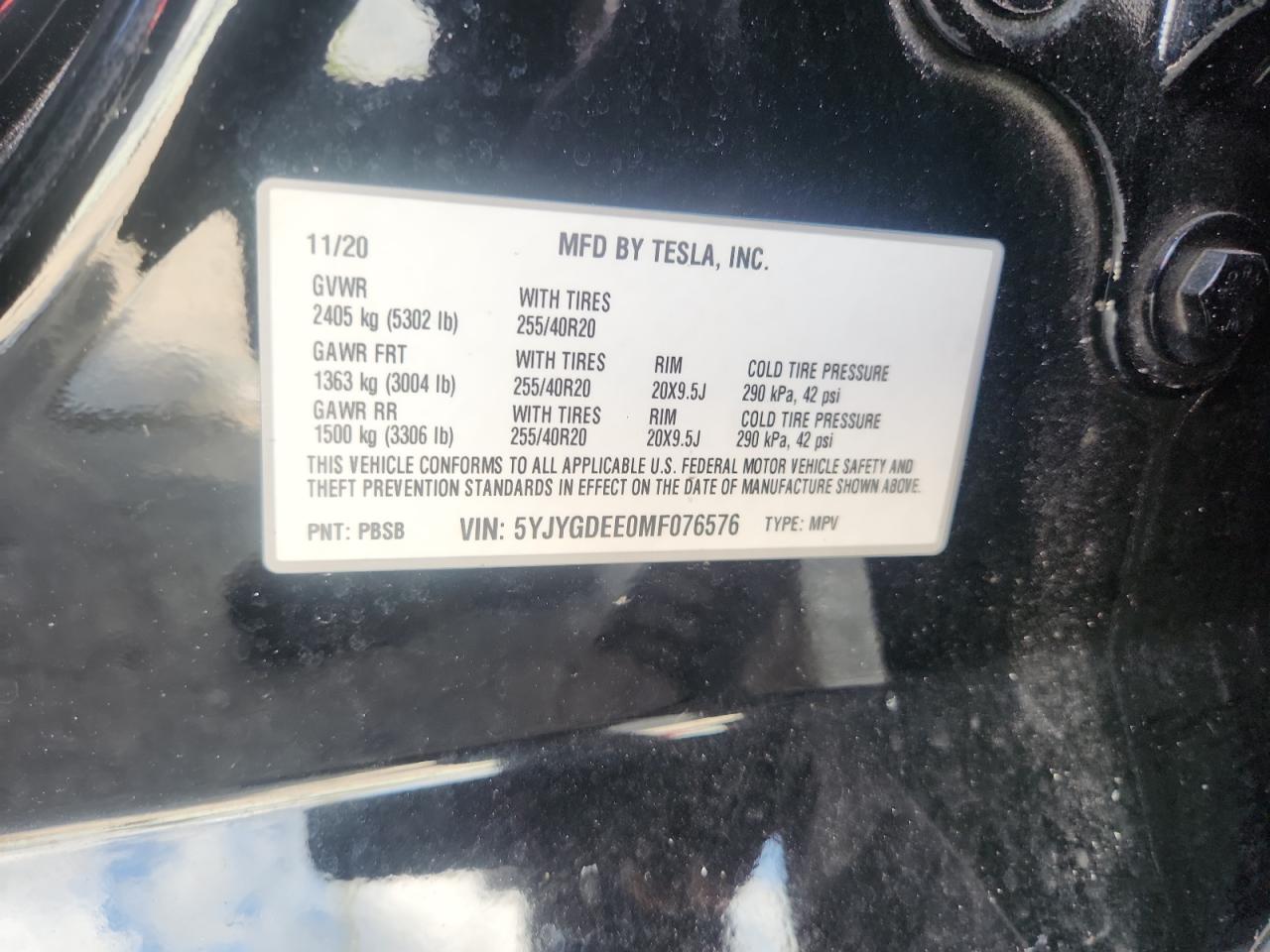 2021 Tesla Model Y VIN: 5YJYGDEE0MF076576 Lot: 80844175