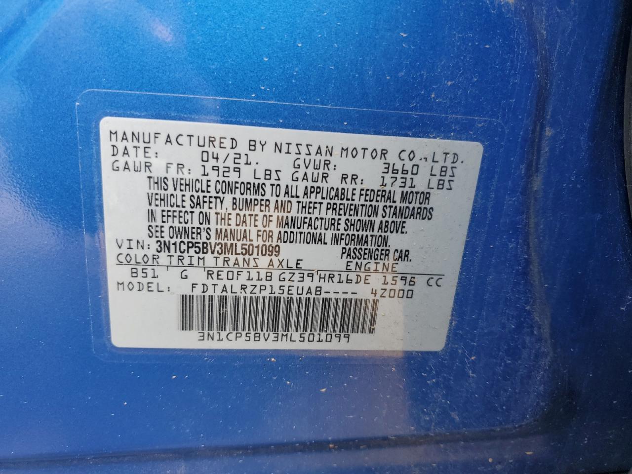 2021 Nissan Kicks S VIN: 3N1CP5BV3ML501099 Lot: 81263495