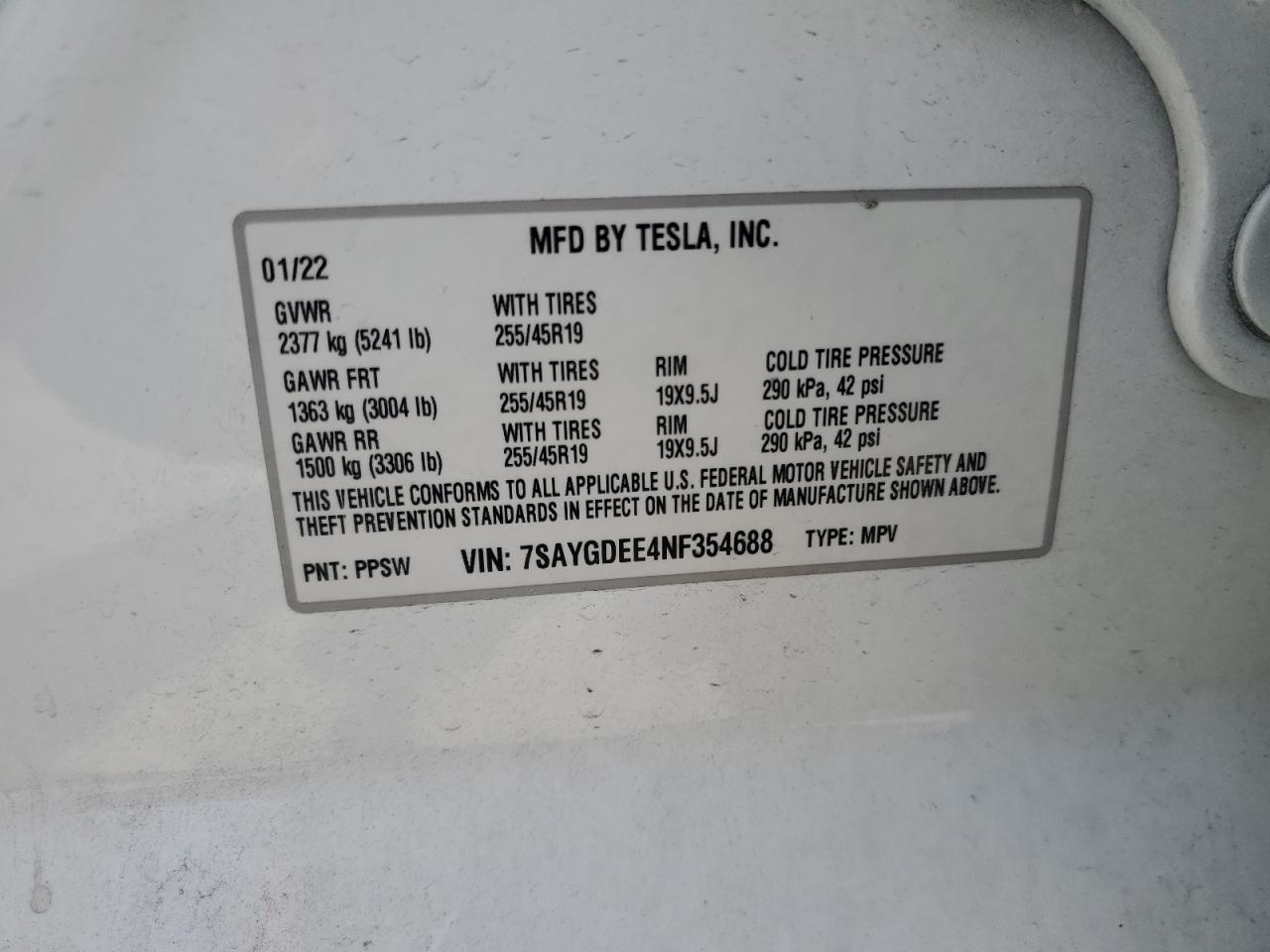 2022 Tesla Model Y VIN: 7SAYGDEE4NF354688 Lot: 70823315