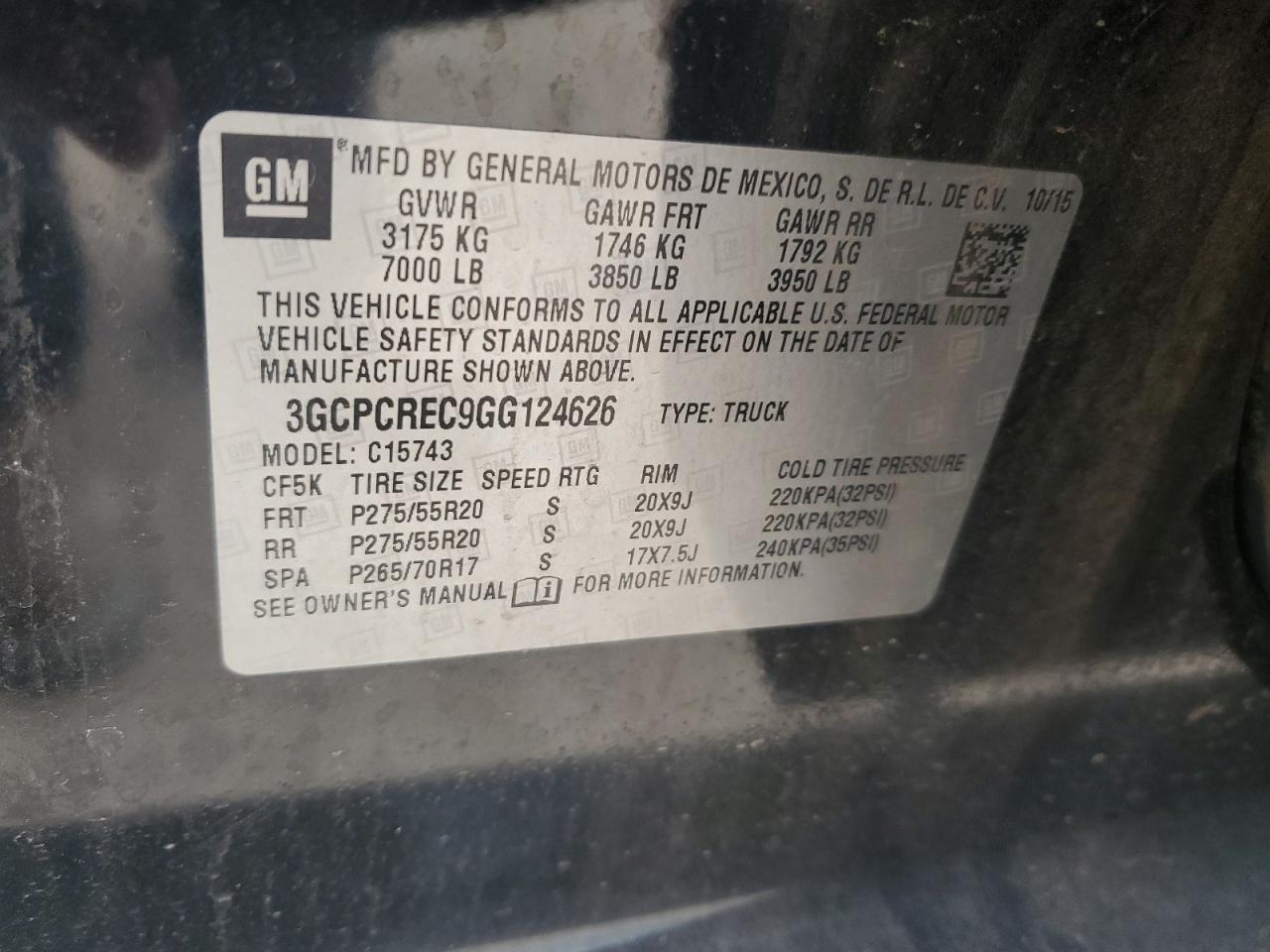 2016 Chevrolet Silverado C1500 Lt VIN: 3GCPCREC9GG124626 Lot: 80795265