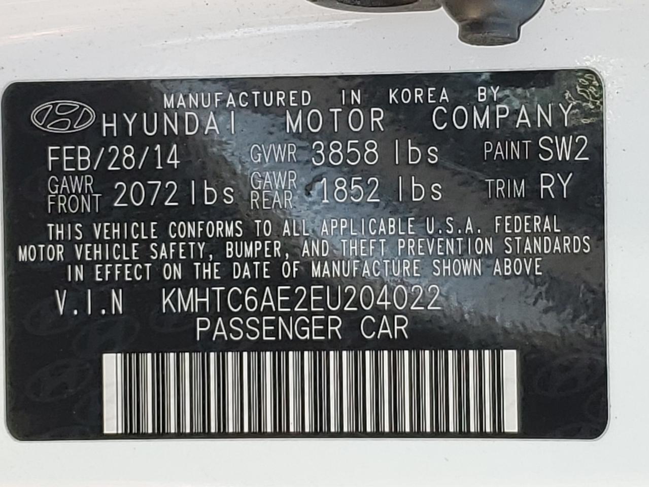 2014 Hyundai Veloster Turbo VIN: KMHTC6AE2EU204022 Lot: 80685595