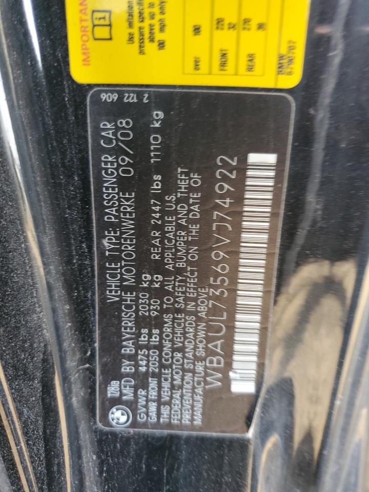 2009 BMW 128 I VIN: WBAUL73569VJ74922 Lot: 83943825