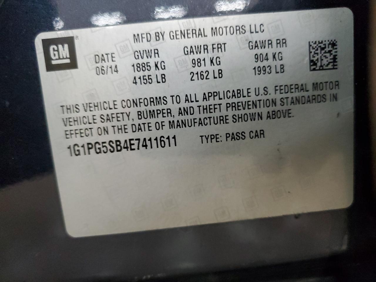 2014 Chevrolet Cruze Ltz VIN: 1G1PG5SB4E7411611 Lot: 71350025