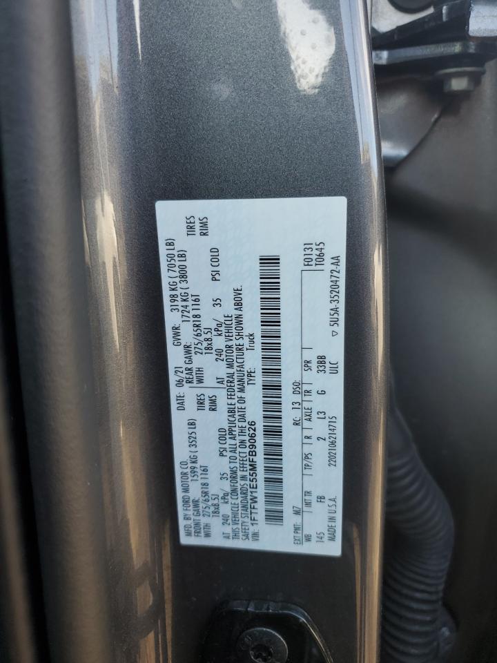 2021 Ford F150 Supercrew VIN: 1FTFW1E55MFB90626 Lot: 84603815