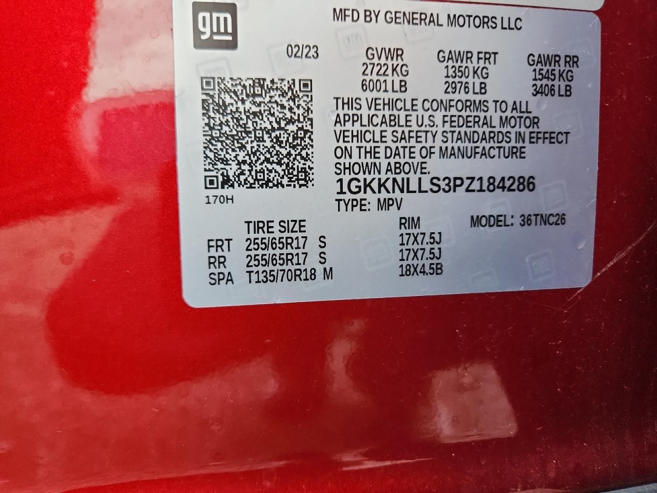 2023 GMC Acadia At4 VIN: 1GKKNLLS3PZ184286 Lot: 81783115