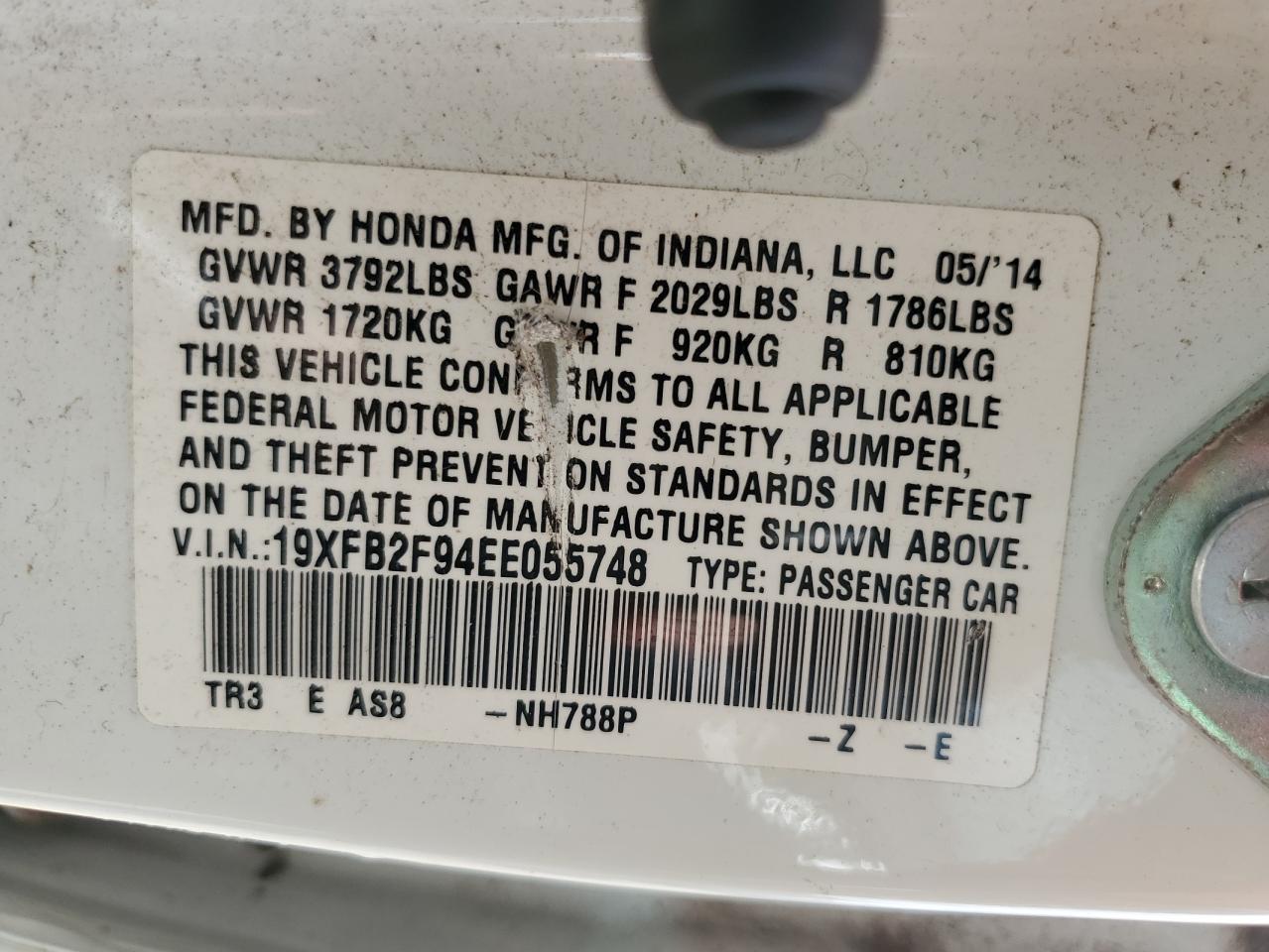 2014 Honda Civic Exl VIN: 19XFB2F94EE055748 Lot: 83821935