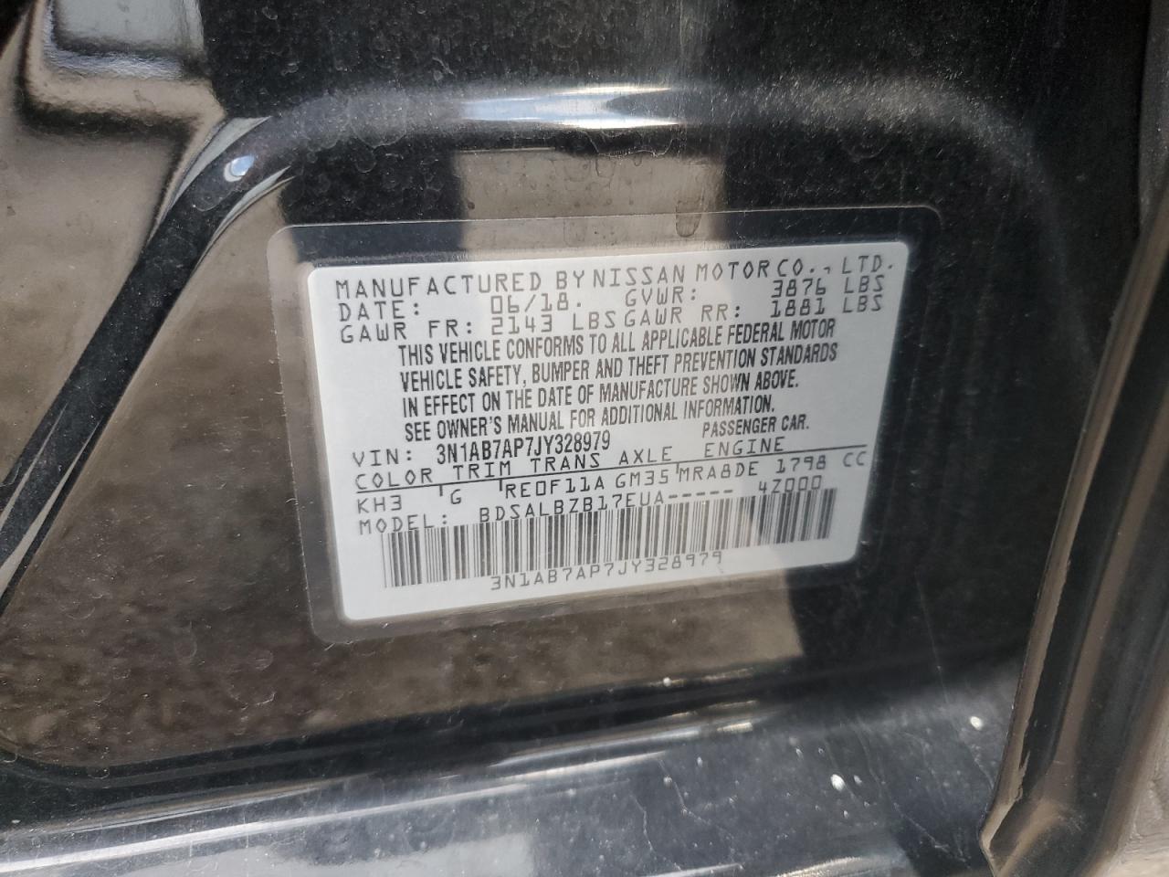 2018 Nissan Sentra S VIN: 3N1AB7AP7JY328979 Lot: 84464795