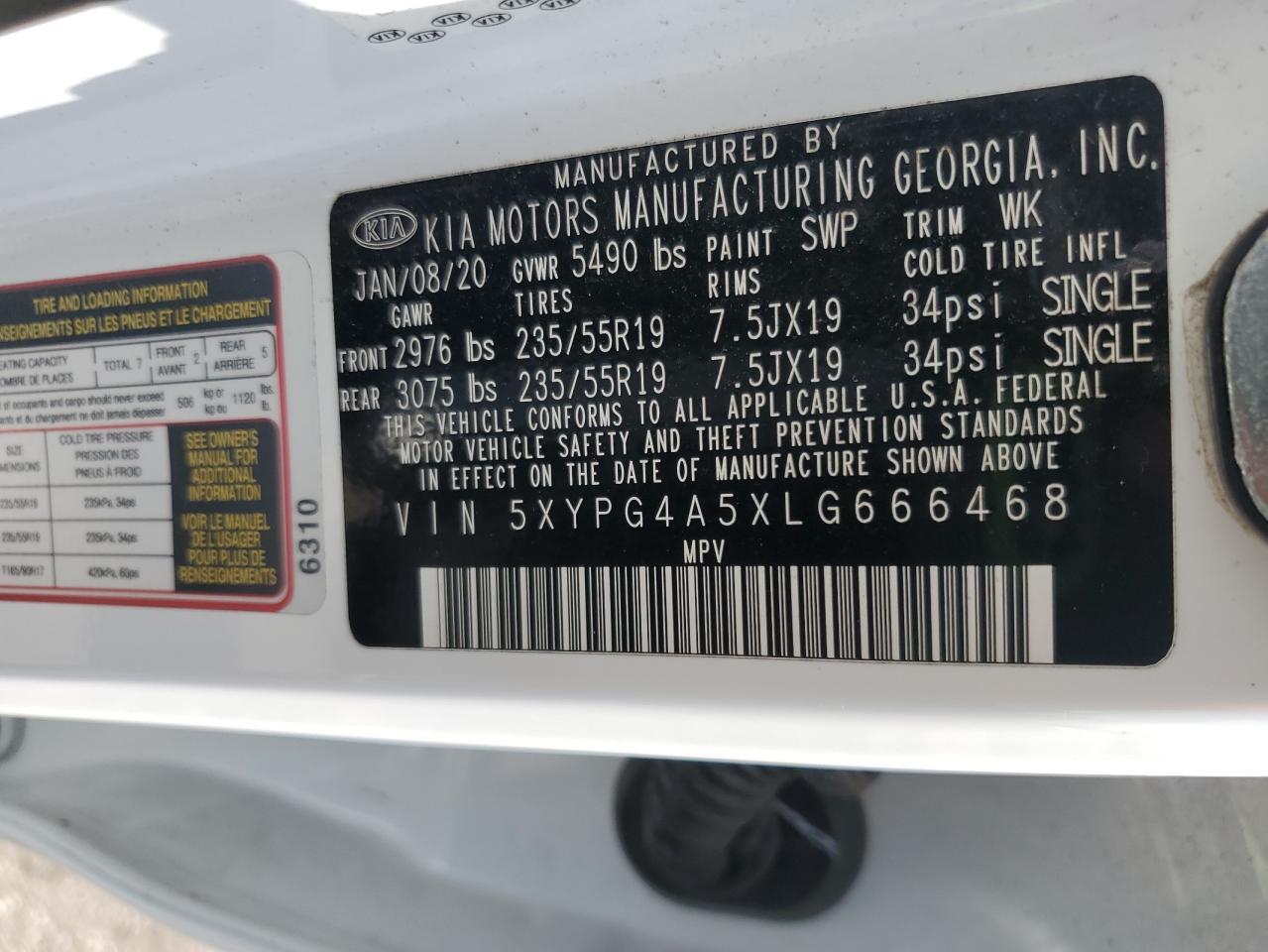 2020 Kia Sorento S VIN: 5XYPG4A5XLG666468 Lot: 71433115