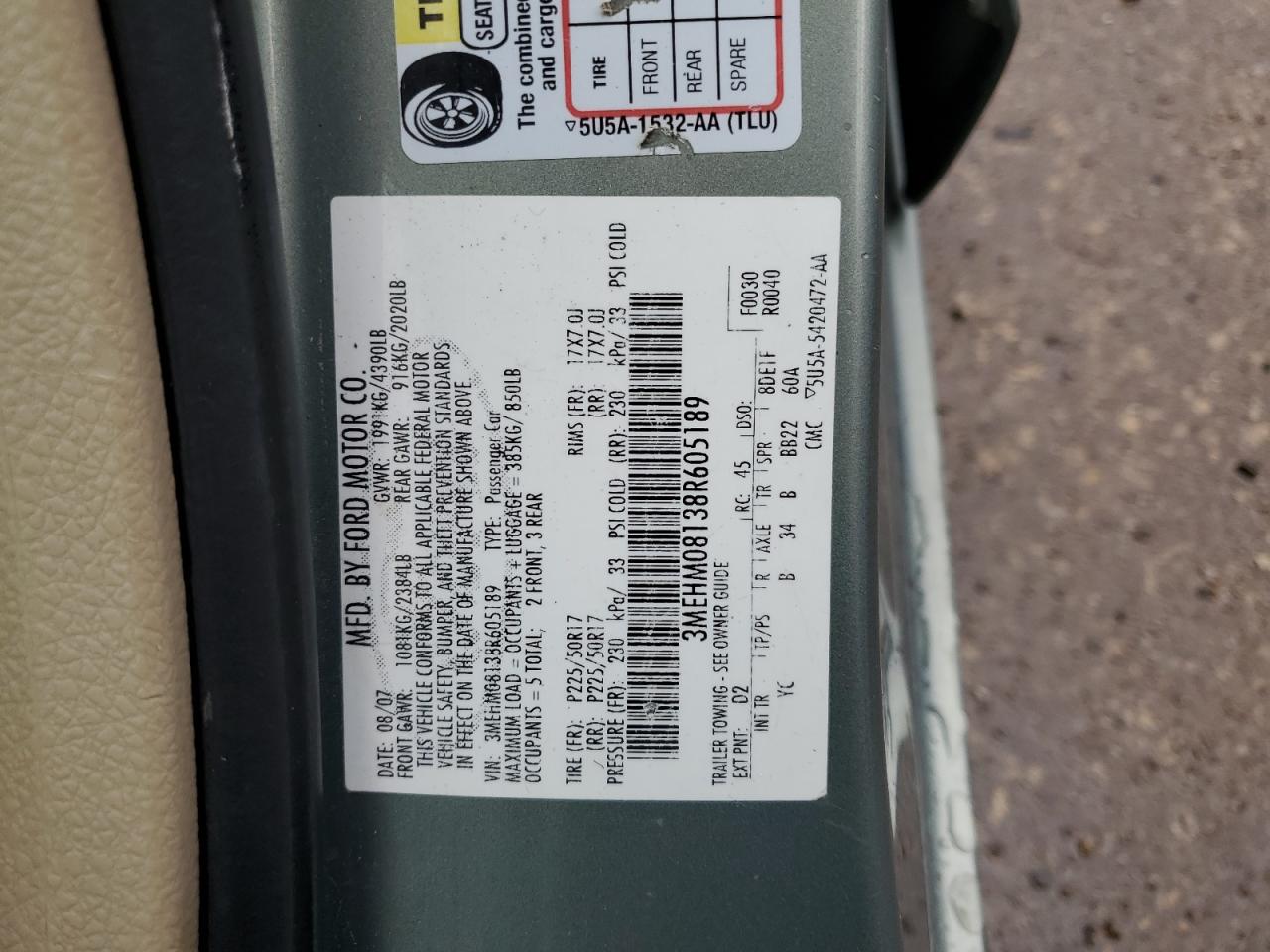 2008 Mercury Milan Premier VIN: 3MEHM08138R605189 Lot: 81333045