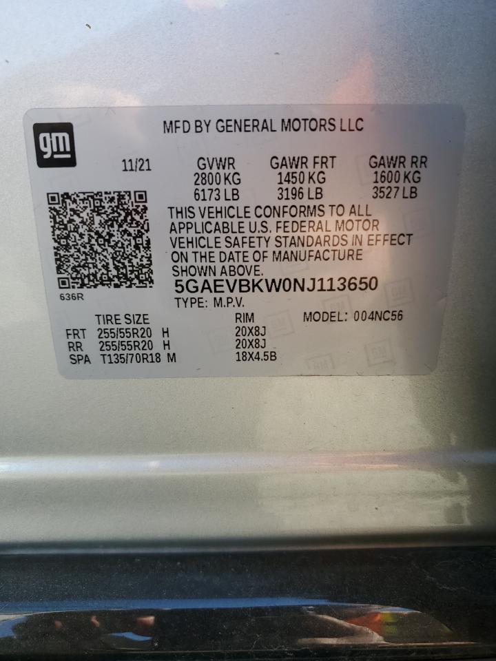 2022 Buick Enclave Premium VIN: 5GAEVBKW0NJ113650 Lot: 81484735
