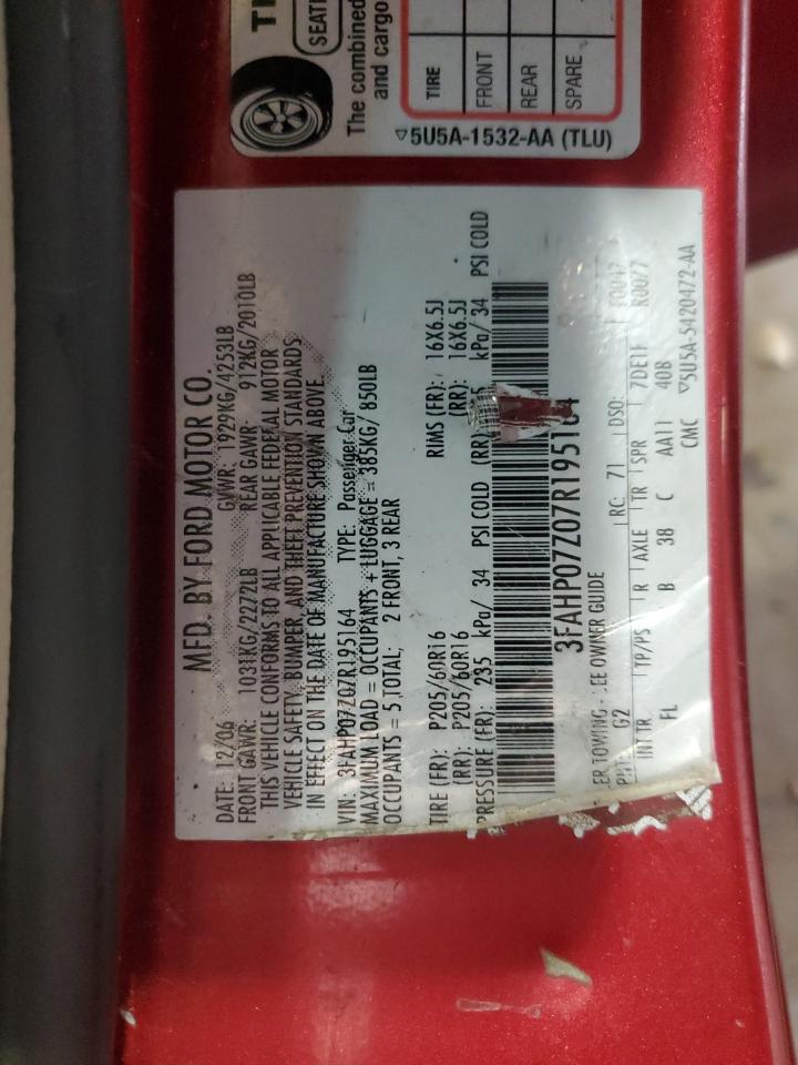 2007 Ford Fusion Se VIN: 3FAHP07Z07R195164 Lot: 80013275