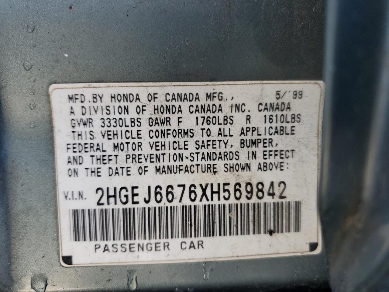 1999 Honda Civic Lx VIN: 2HGEJ6676XH569842 Lot: 70876795