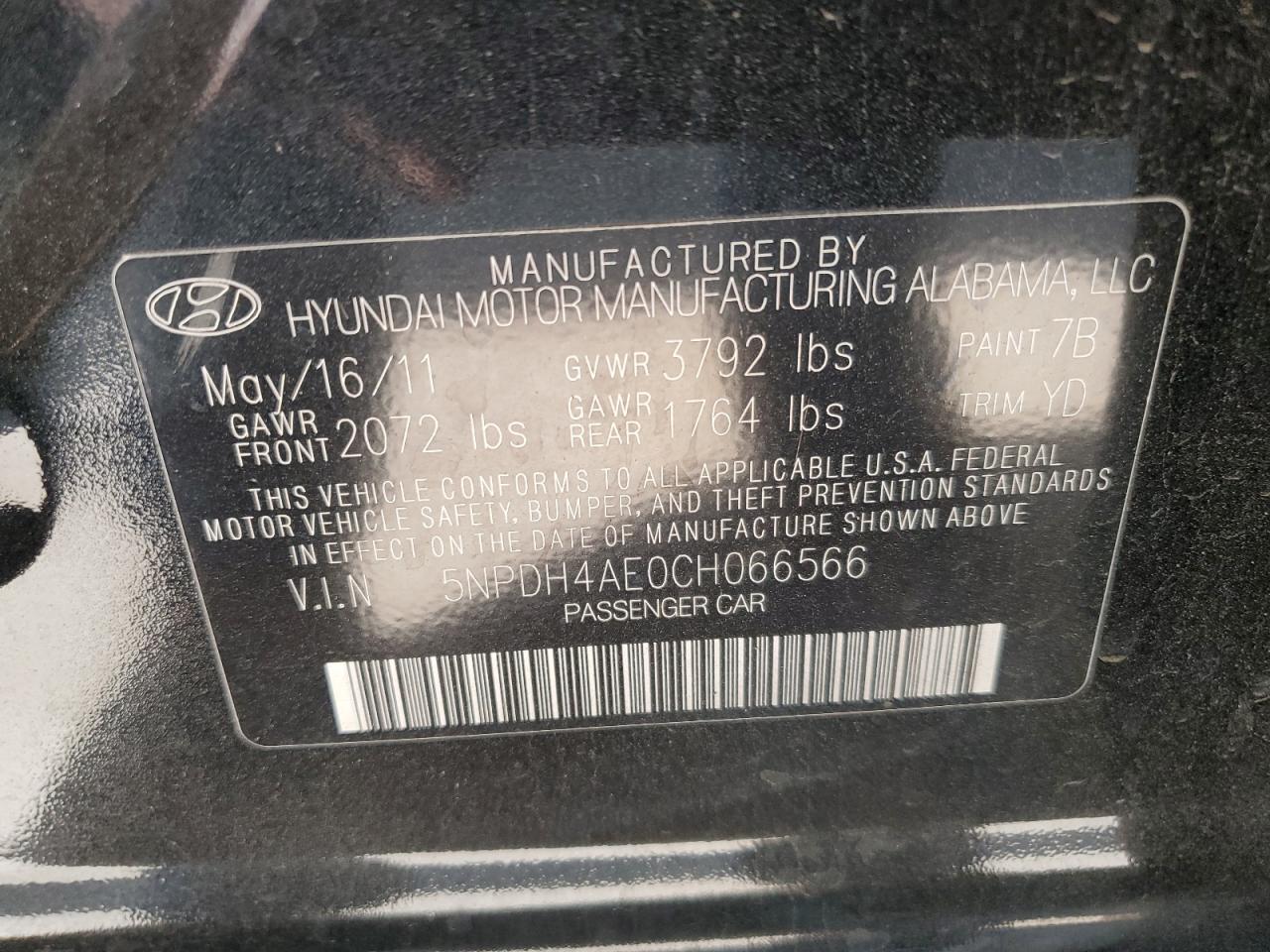 2012 Hyundai Elantra Gls VIN: 5NPDH4AE0CH066566 Lot: 81008555