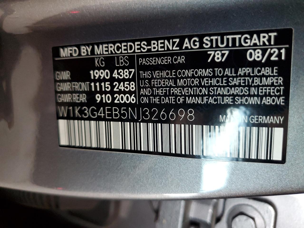 2022 Mercedes-Benz A 220 VIN: W1K3G4EB5NJ326698 Lot: 71126885