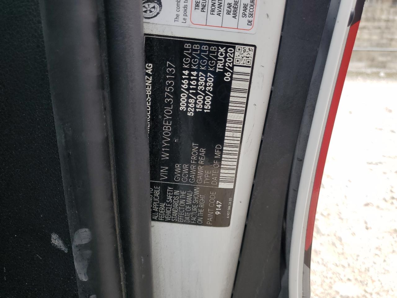 2020 Mercedes-Benz Metris VIN: W1YV0BEY0L3753137 Lot: 81051925