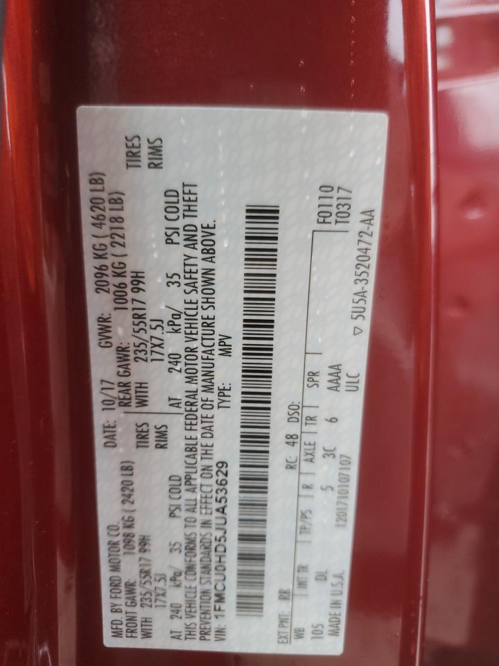 2018 Ford Escape Sel VIN: 1FMCU0HD5JUA53629 Lot: 83973665