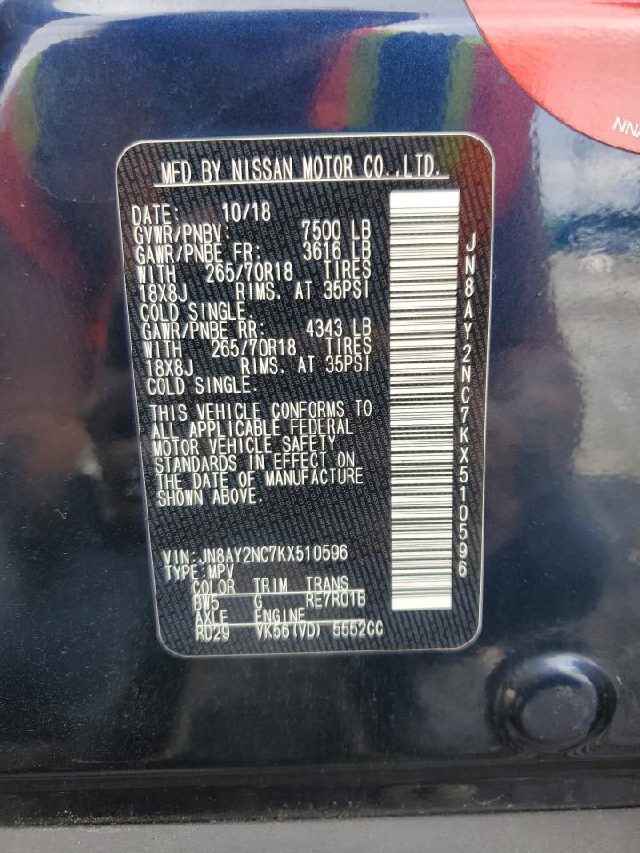 2019 Nissan Armada Sv VIN: JN8AY2NC7KX510596 Lot: 80029455