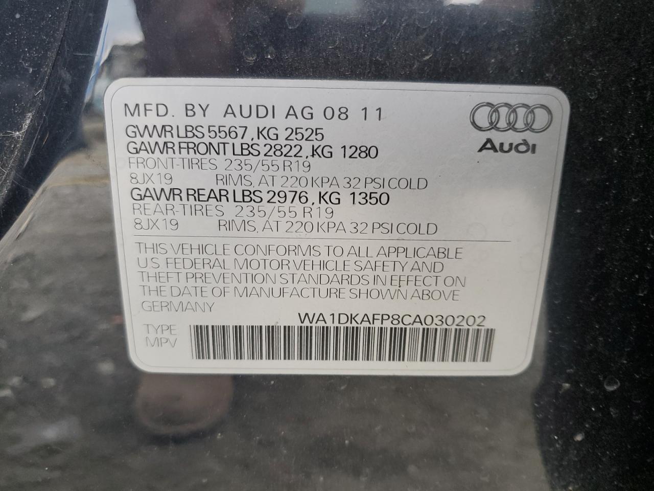 2012 Audi Q5 Premium Plus VIN: WA1DKAFP8CA030202 Lot: 81095485