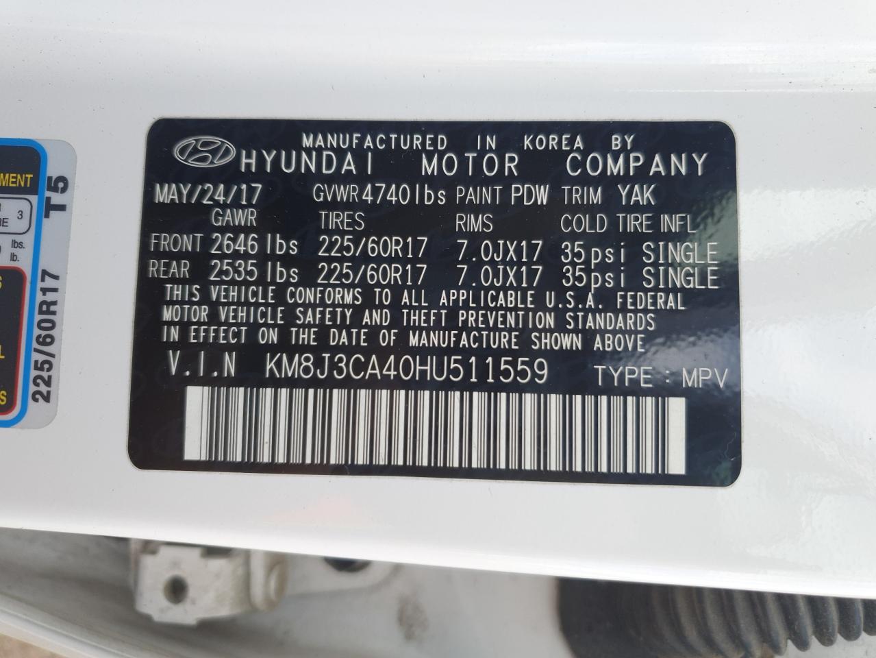 2017 Hyundai Tucson Limited VIN: KM8J3CA40HU511559 Lot: 81511665