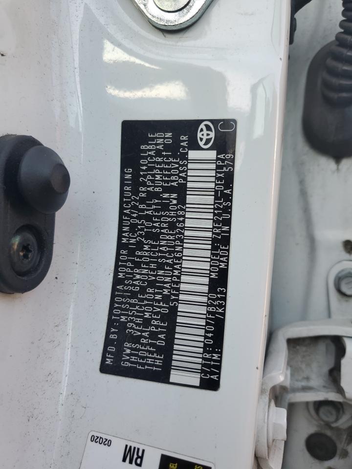 2022 Toyota Corolla Le VIN: 5YFEPMAE6NP326482 Lot: 83769115