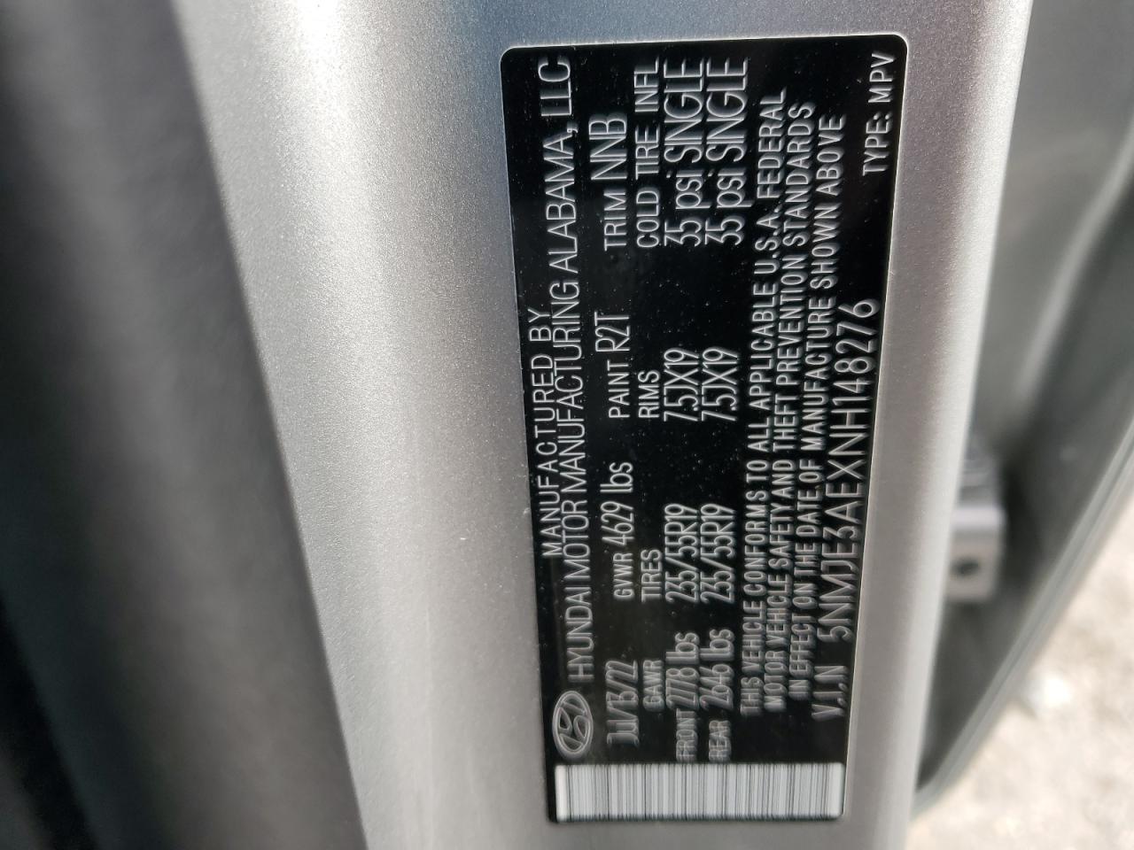 2022 Hyundai Tucson Limited VIN: 5NMJE3AEXNH148276 Lot: 81897415