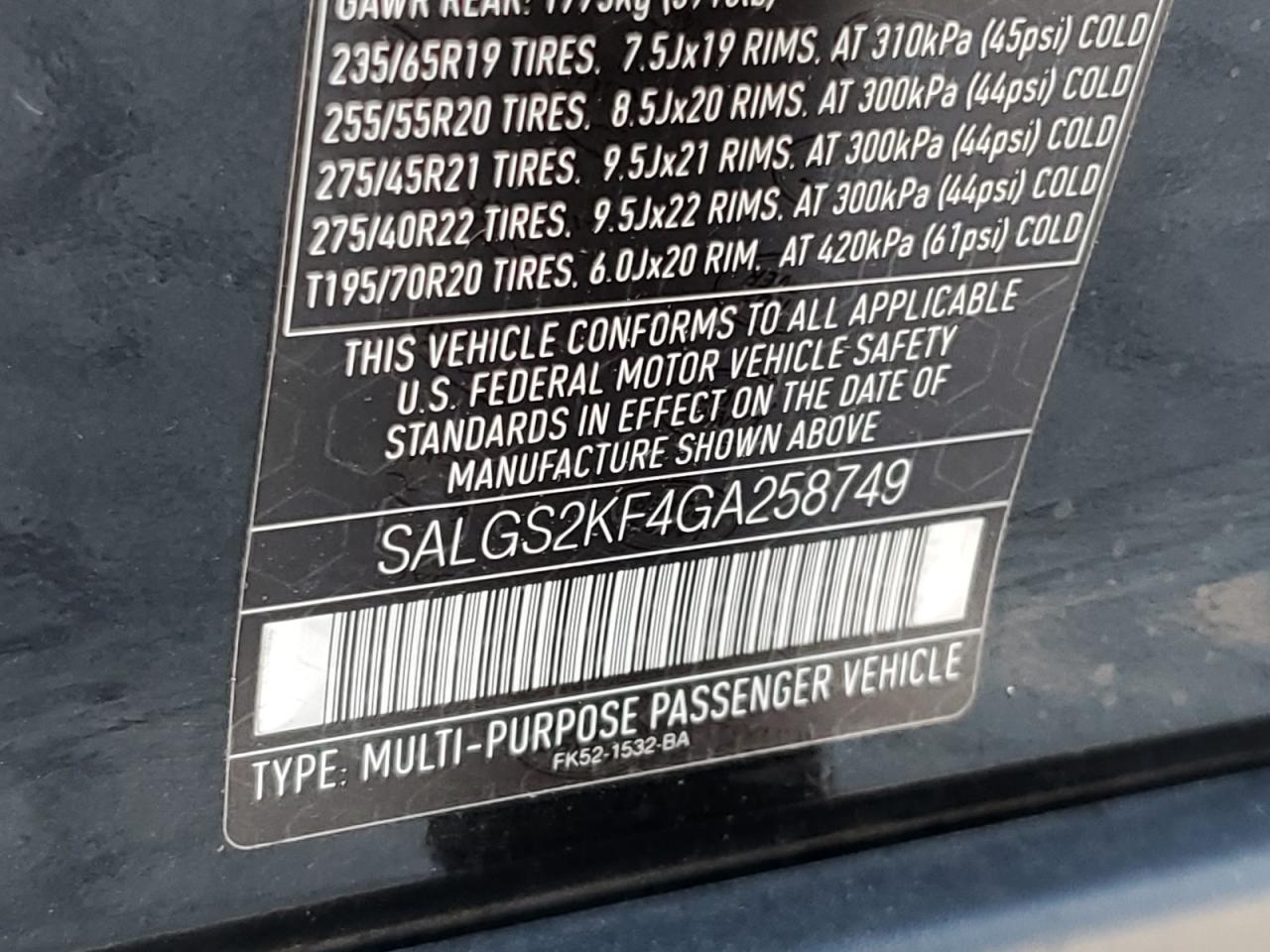 2016 Land Rover Range Rover Hse VIN: SALGS2KF4GA258749 Lot: 71660075