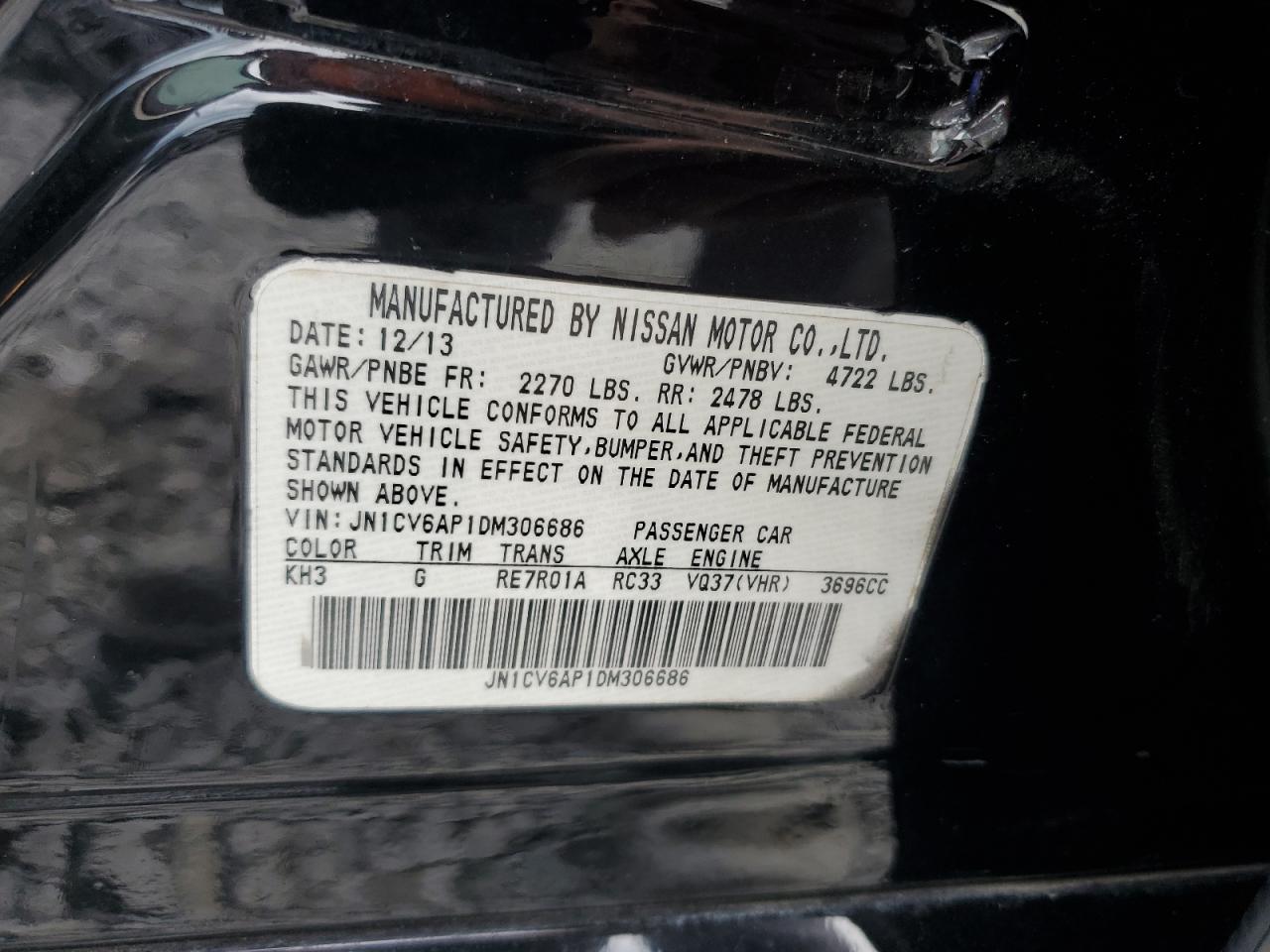 2013 Infiniti G37 Base VIN: JN1CV6AP1DM306686 Lot: 83878005