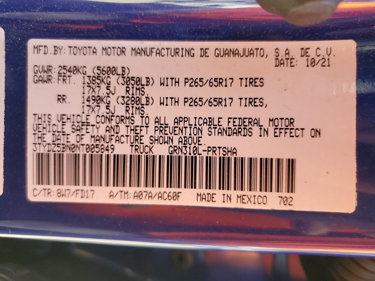 2022 Toyota Tacoma Double Cab VIN: 3TYDZ5BN0NT005849 Lot: 71113125