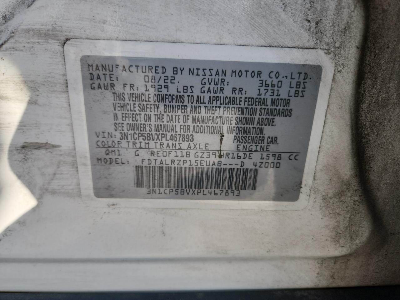 2023 Nissan Kicks S VIN: 3N1CP5BVXPL467893 Lot: 83995075