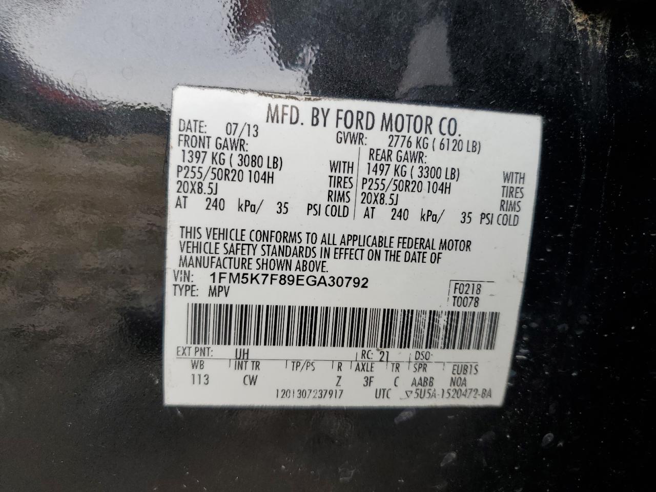 2014 Ford Explorer Limited VIN: 1FM5K7F89EGA30792 Lot: 84398695