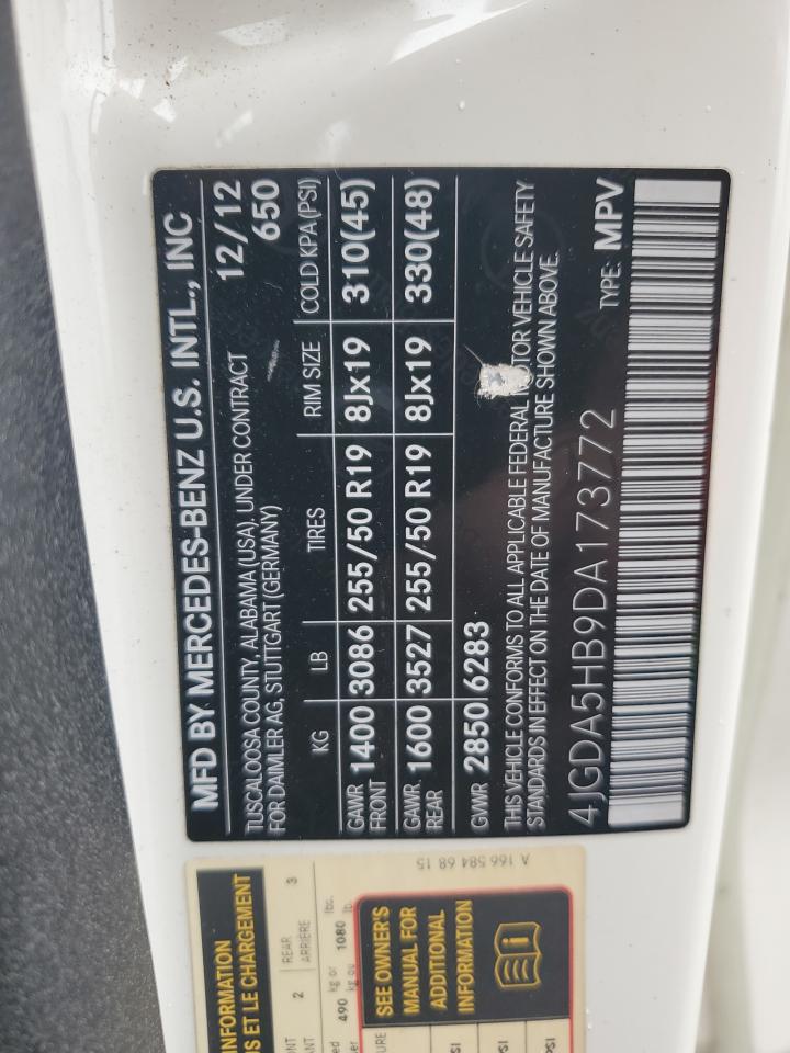 2013 Mercedes-Benz Ml 350 4Matic VIN: 4JGDA5HB9DA173772 Lot: 83942555