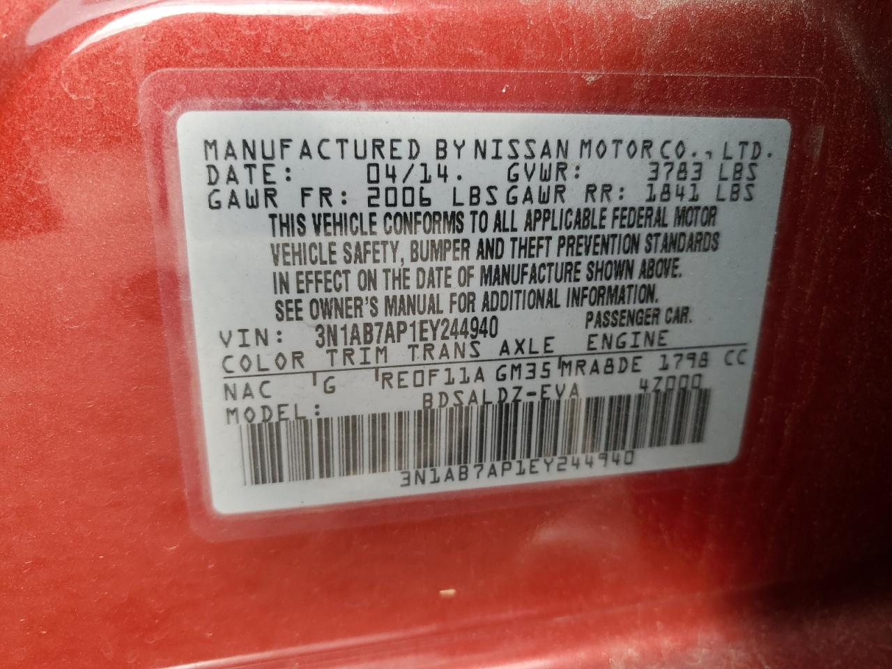 2014 Nissan Sentra S VIN: 3N1AB7AP1EY244940 Lot: 80731595