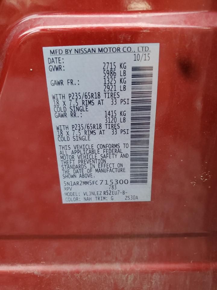 2015 Nissan Pathfinder S VIN: 5N1AR2MM5FC715300 Lot: 80614345