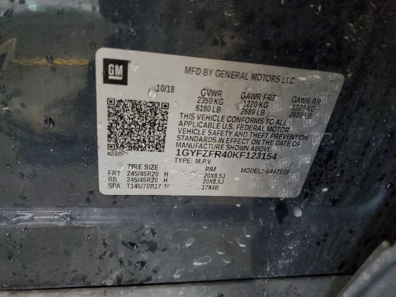 2019 Cadillac Xt4 Sport VIN: 1GYFZFR40KF123154 Lot: 81385865