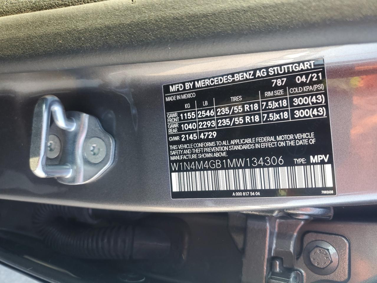 2021 Mercedes-Benz Glb 250 VIN: W1N4M4GB1MW134306 Lot: 71434325