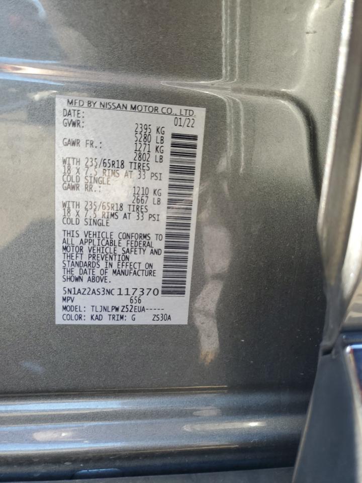 2022 Nissan Murano S VIN: 5N1AZ2AS3NC117370 Lot: 71784605