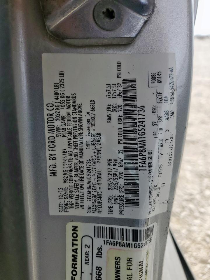 2016 Ford Mustang VIN: 1FA6P8AM1G5241736 Lot: 81918955