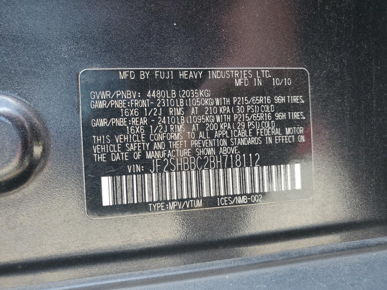 2011 Subaru Forester 2.5X VIN: JF2SHBBC2BH718112 Lot: 80791385