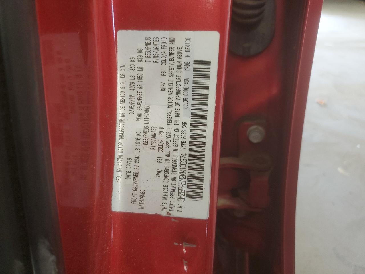 2019 Mazda 3 Premium VIN: 3MZBPAEM2KM103374 Lot: 71133865