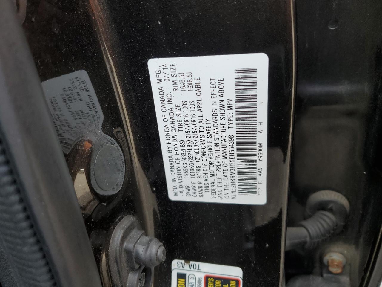 2014 Honda Cr-V Lx VIN: 2HKRM3H39EH554398 Lot: 80489395