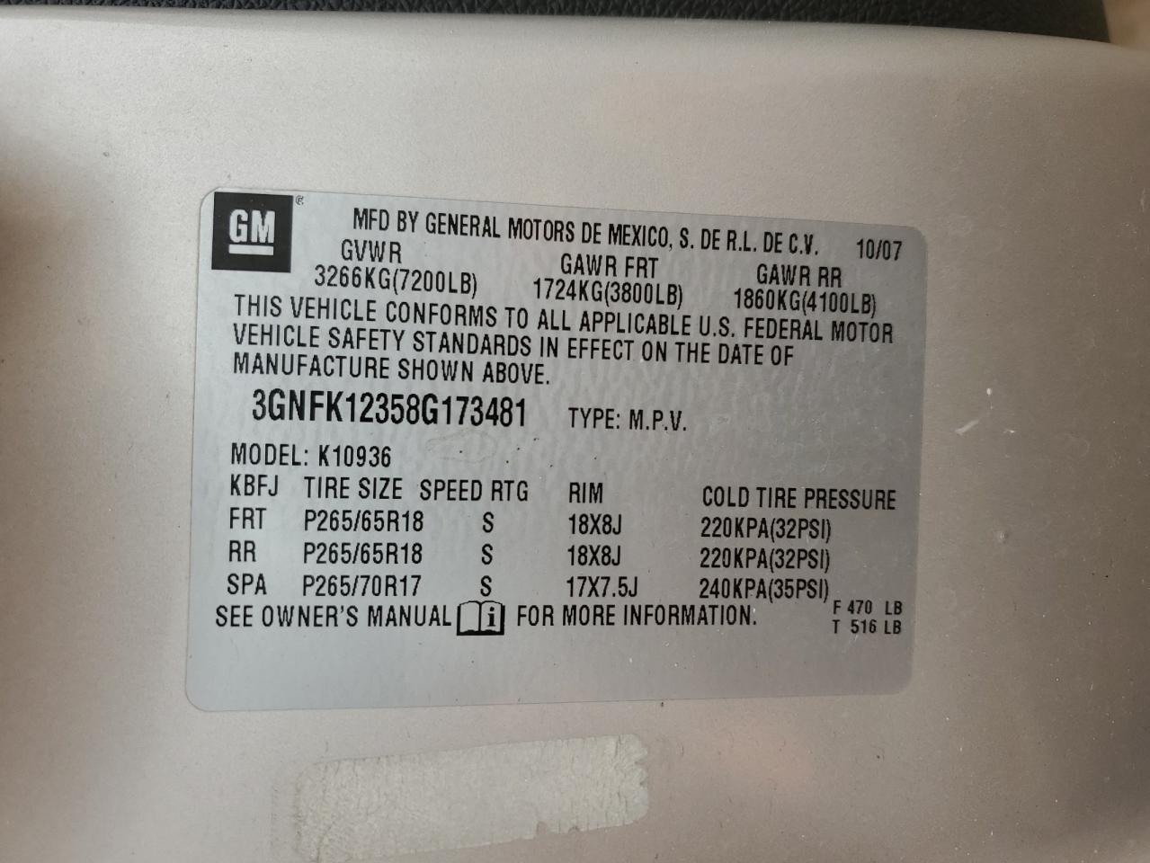 2008 Chevrolet Avalanche K1500 VIN: 3GNFK12358G173481 Lot: 81672315