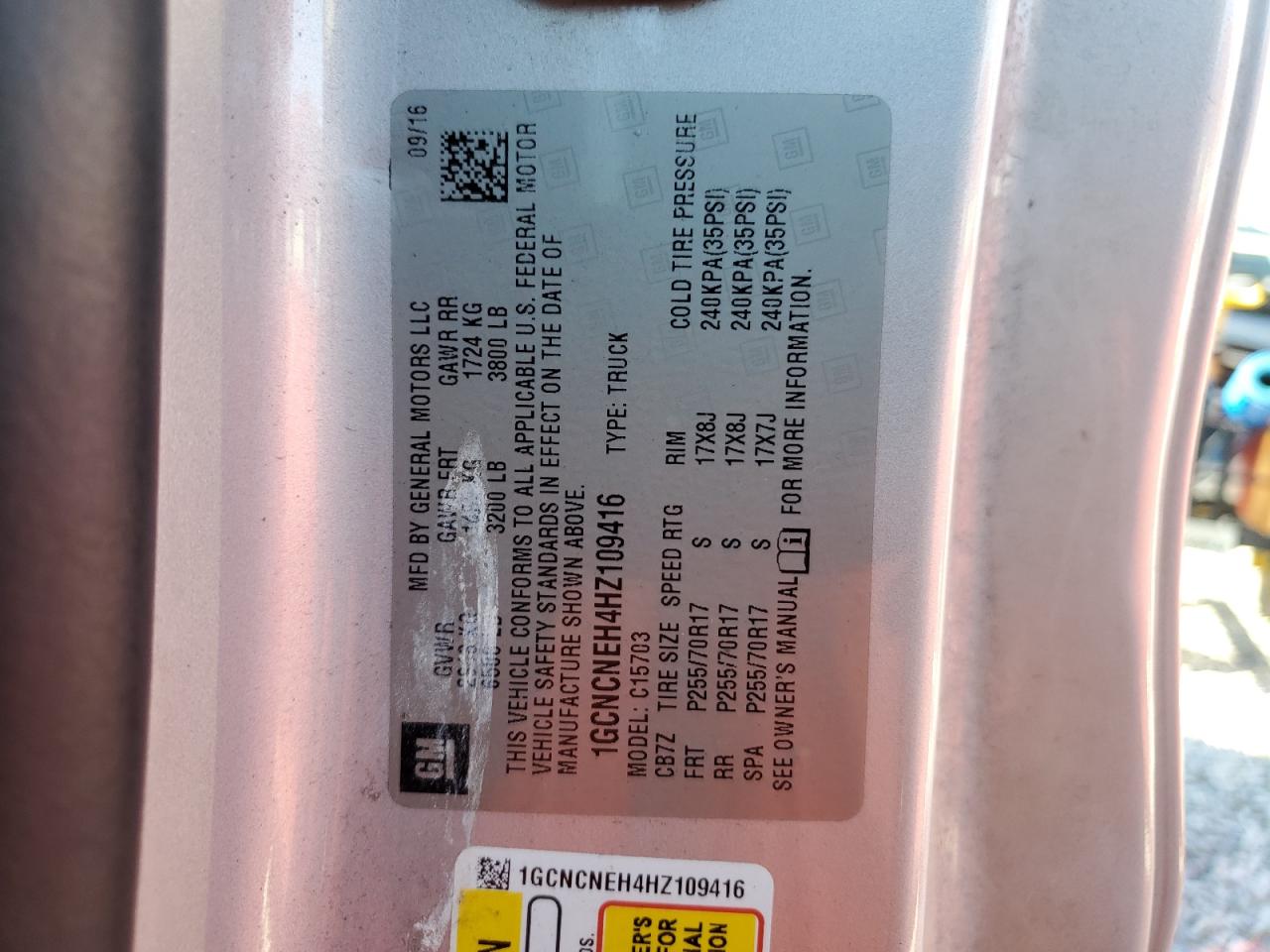 2017 Chevrolet Silverado C1500 VIN: 1GCNCNEH4HZ109416 Lot: 72060475