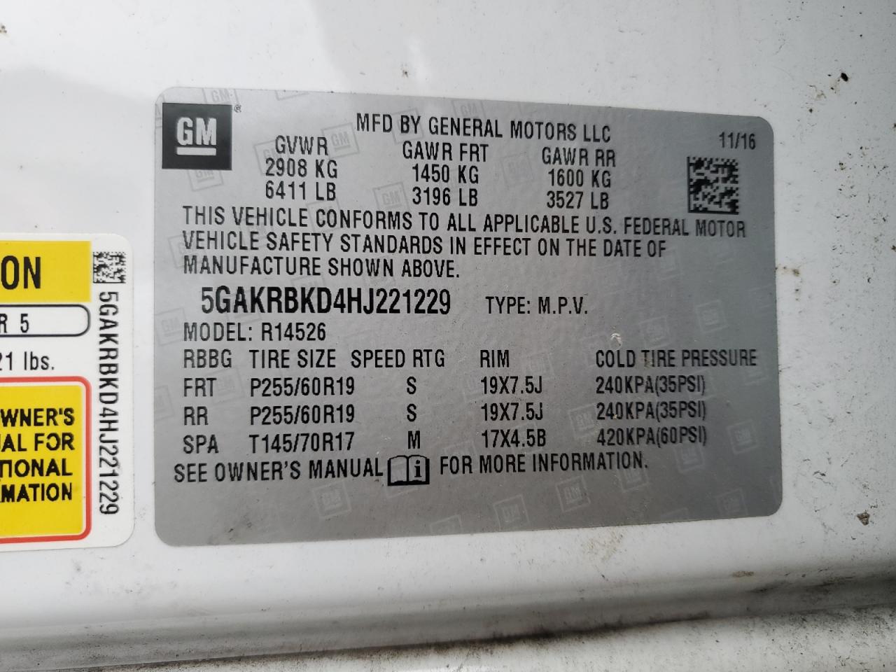 2017 Buick Enclave VIN: 5GAKRBKD4HJ221229 Lot: 84239105