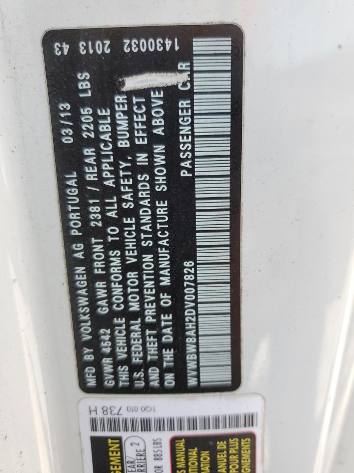 2013 Volkswagen Eos Komfort VIN: WVWBW8AH2DV007826 Lot: 80798235