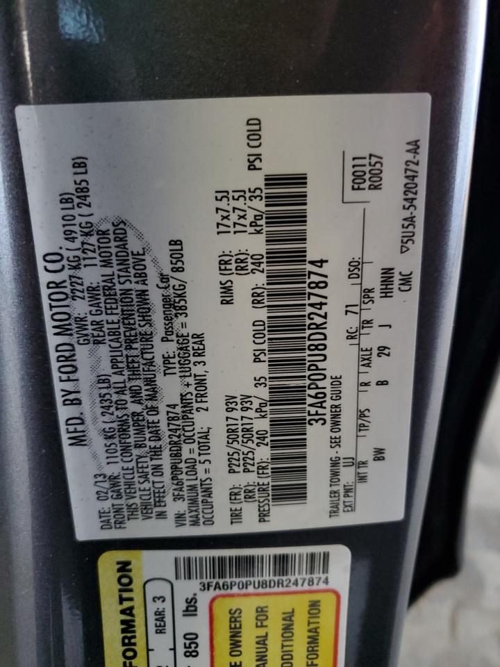 2013 Ford Fusion Se Phev VIN: 3FA6P0PU8DR247874 Lot: 81624535