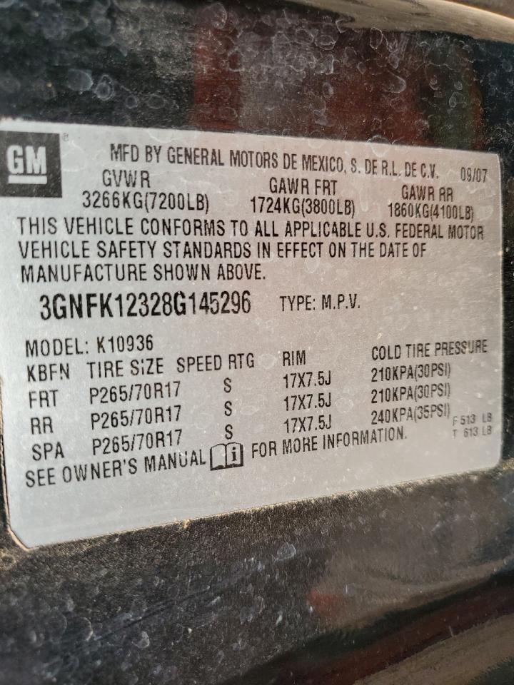 2008 Chevrolet Avalanche K1500 VIN: 3GNFK12328G145296 Lot: 80190555