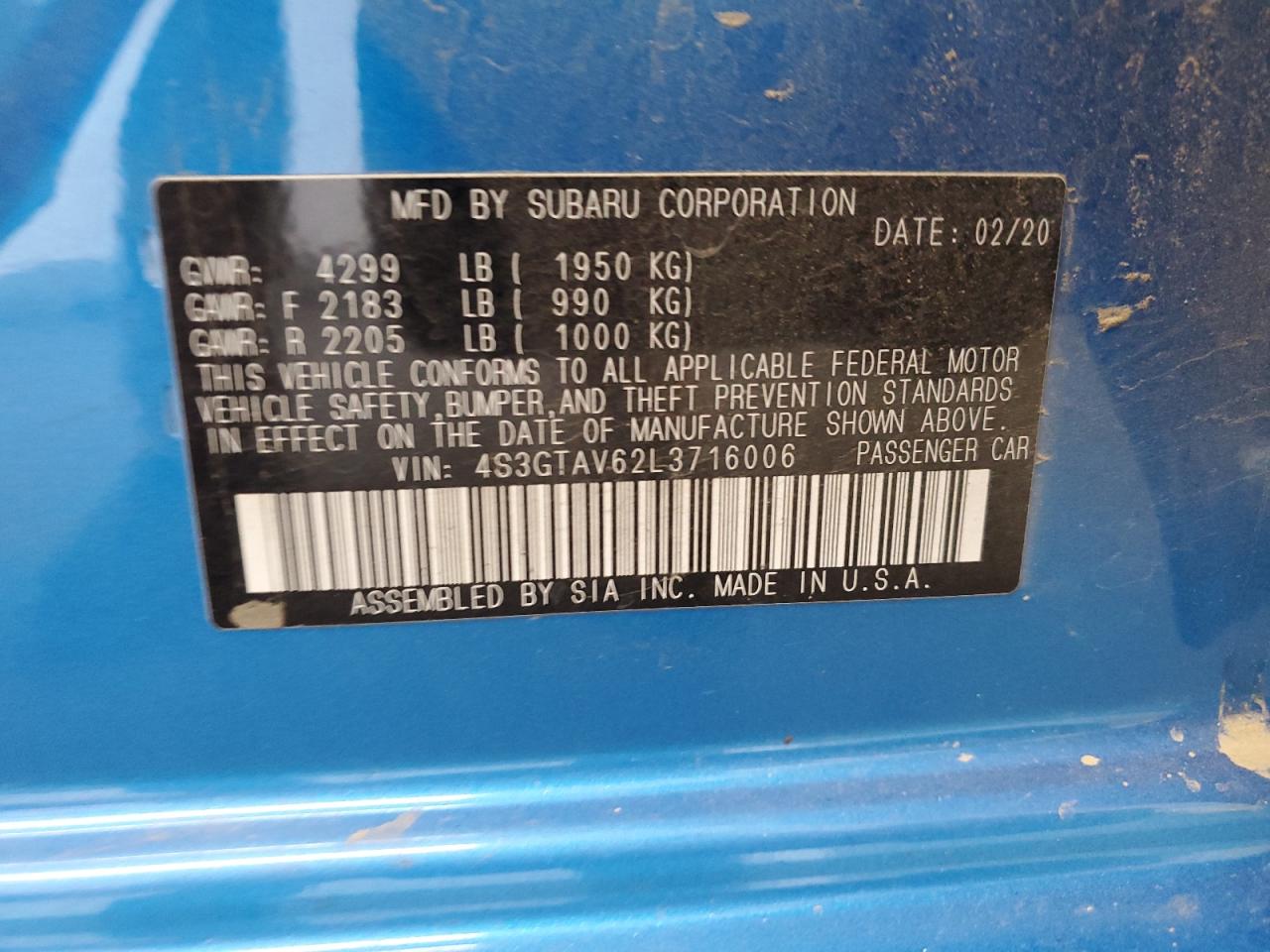 2020 Subaru Impreza Premium VIN: 4S3GTAV62L3716006 Lot: 81509085