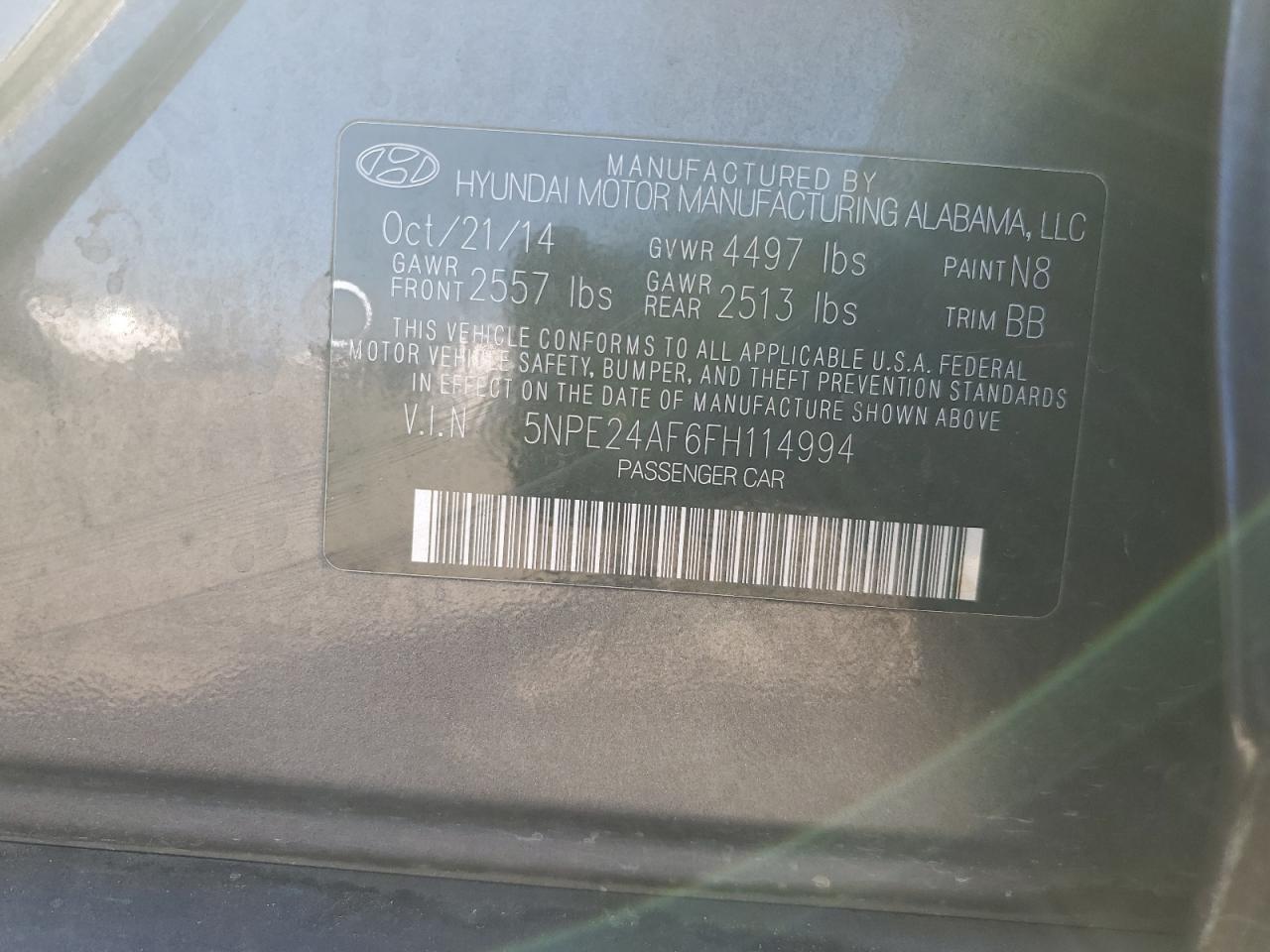 2015 Hyundai Sonata Se VIN: 5NPE24AF6FH114994 Lot: 81514255