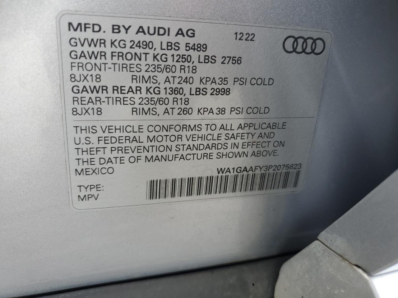 2023 Audi Q5 Premium 45 VIN: WA1GAAFY3P2075623 Lot: 71677615